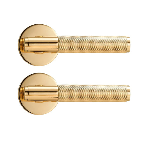 Dooroom Brass Door Lever Set Knurled Privacy Passage Dummy Thumbturn Lock Handle Set Knurled Hardware