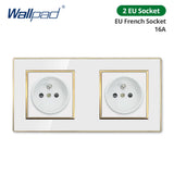 Wallpad White Acrylic Panel Gold Border Wall Light Switch LED Dimmer USB Charge EU Socket Outlet  4 5 6 7 8 Gang 2 Way Reset