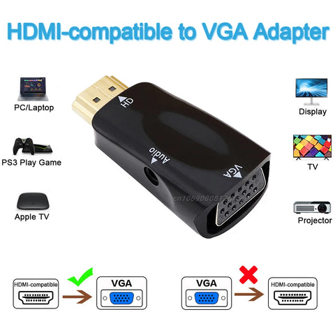 HDMI-compatible to VGA Adapter Male To Famale HD 1080P Audio Cable Converter For PC Laptop TV Box Computer Display Projector