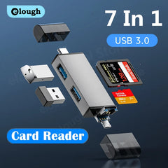 Elough 7 In 1 Multifunction Usb 3.0 Card Reader Micro SD TF Card Memory Reader USB Flash Drive Type C Card Adapter OTG