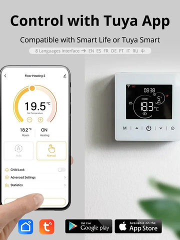 Beok Tuya Smart Thermostat Battery Powered Smart Home Gas Boiler Wifi Temperature Controller Work with Alexa Google Home