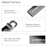 WANSENDA Waterproof USB Flash Drive Metal Pendrive 8GB 16GB 32GB 64GB 128GB Portable USB2.0 Memory Stick Flashdisk