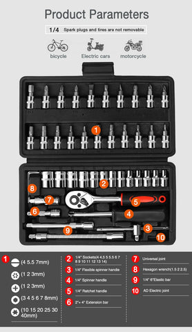 Wrench Set 46 Pcs Tool Kit For Car Tool Screwdriver And Bit Ratchet Torque Quick Wrench Spanner Wrench Socket Key Hand Tools