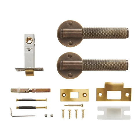 Dooroom Brass Door Lever Set Knurled Privacy Passage Dummy Thumbturn Lock Handle Set Knurled Hardware