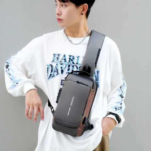 Password Lock Anti-theft Men's Bag Men's Chest Bag Casual Sports Small Backpack Shoulder Crossbody Bag Motorcycle Bag Trendy