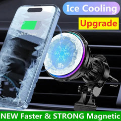 Magnetic Car Wireless Charger ice Cooling Phone Holder Mount For Magsafe iPhone 16 15 14 13 12 Pro Max Fast Car Charging Stand