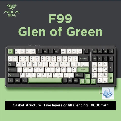 Aula F99 Gaming Mechanical Keyboard Three Mode 2.4g Wireless Bluetooth Wired Hot Swap PBT Gasket RGB For PC Laptop Gamer 99 Keys