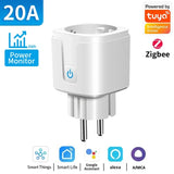 Tuya WiFi/Zigbee Smart Plug 16A/20A EU Smart Socket With Power Monitoring Timing Function Work With Alexa GoogleHome