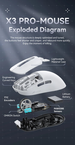 Attack Shark X3 Wireless Mouse ,Macro Gaming  Mouse, 49g Lightweight Mouse,PixArt PAW3395 650IPS 26000dpi,mouse pad/PC/laptop