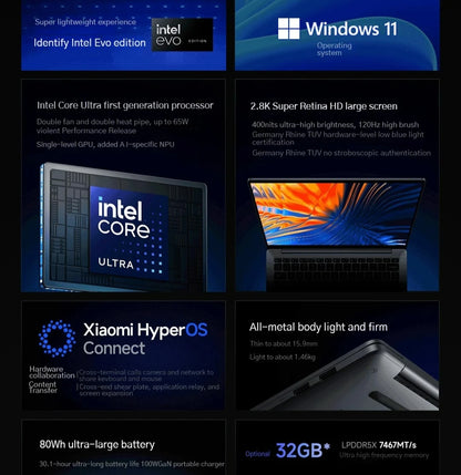 Xiaomi Redmi Book Pro 14 Laptop 2024 Intel Core Ultra 5 125H/Ultra 7 155H 16G/32GB DDR5+512G/1TB SSD 2.8K 14" 120Hz Notebook
