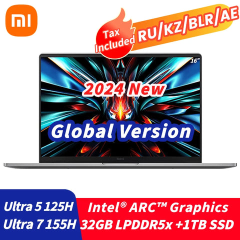 2024 Xiaomi Redmi Book Pro 16 Laptop Intel Core Ultra 7 155H/5 125H ARC Graphics 32G DDR5+1TB SSD NoteBook 16" 3.1K 165Hz PC New