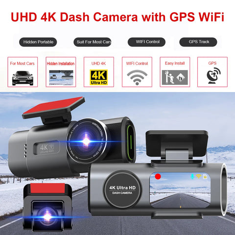 Dual Lens Dash Cam for Cars 4K Car Dvr with 1080P Rear View Cam Video Recorder GPS WIFI Car Camera Night Vision Parking Monitor