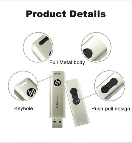 HP USB Flash Drive 3.2 32GB 64GB High Speed Sticks External Storage Metal Pen Drive Creative Personality Car Music