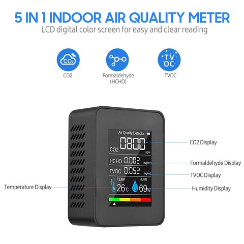 5-in-1 CO2 Meter Digital Temperature &amp; Humidity Tester