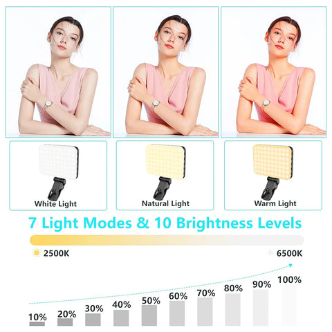 Minifocus Selfie Light, 60 LED 2200mAh Rechargeable Cell Phone Fill Light 7 Modes, 10-Level Brightness, Portable Clip on Light