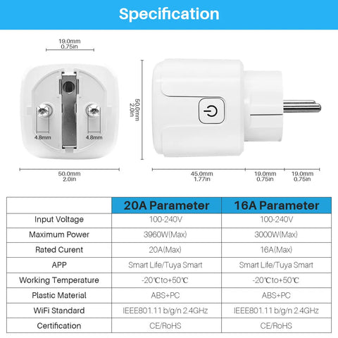 QNCX 16A/20A EU Smart Socket WiFi Smart Plug Outlet Timing Function Voice Control Smart Life APP Remote Control Smart Sockets