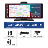 10.26" 4K Dash Cam ADAS Wireless Carplay & Android Auto Car DVR 5G WiFi GPS Navigation Rearview Camera Dashboard Video Recorder