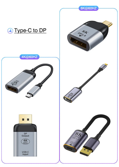 USB C To HDMI Adapter 4K 8K 60HZ Cable USB Type-C to DP miniDP 1.4 Converter VGA HDTV Displayport Adapter for MacBook M2 M3 Air
