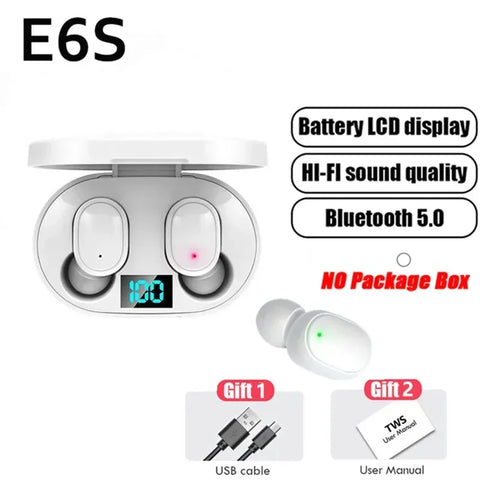 TWS E6S Fone Bluetooth Earphones Wireless Bluetooth Headset Noise Cancelling Headset with Mic Headphones for Xiaomi Huawei Oppo