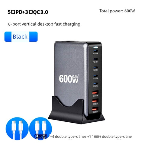 Multi-Port USB Charger Porous Socket Fast Charging Plug for Huawei Xiaomi Interface Multi-Function High-Power Desktop Studio Power Strip Socket Integrated Universal Charging Pile Station Mobile Phone Neutral