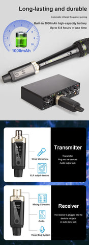 Wireless Microphone System XLR Mic Converter Adapter UHF Automatic Transmitter Setup For Condenser Dynamic Mic