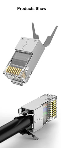 CAT5E/6/7,Rj45 shielded through connector module straight plug,UTP 3/50μgold plated 8P8C, Ethernet LAN cable crimp terminal