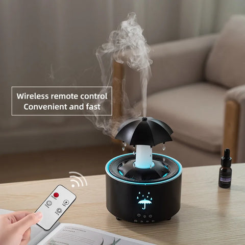 Rotating Umbrella Dynamic Raindrop Humidifier Home Desktop Essential Oil Aromatherapy Machine Seven Colours Light Remote Control