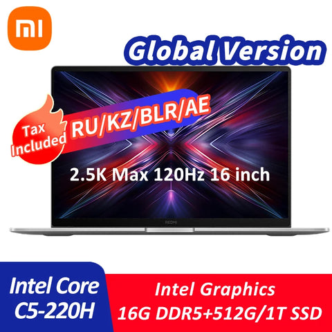 Xiaomi Redmi Book 16 2025 Laptop Intel Core 5 220H Processor 2.5K 120Hz 16" Notebook 16G/32G DDR5+ 512G/1T SSD Office Ultrabook