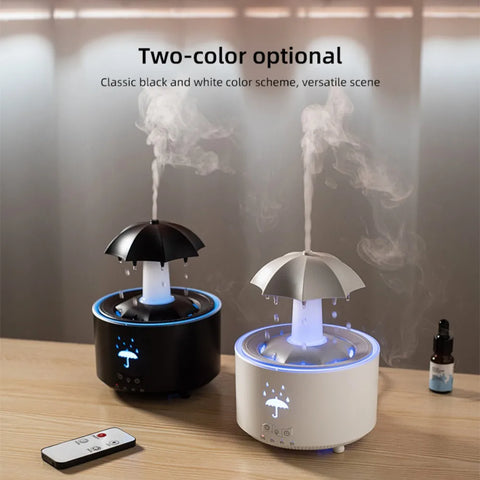 Rotating Umbrella Dynamic Raindrop Humidifier Home Desktop Essential Oil Aromatherapy Machine Seven Colours Light Remote Control