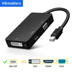 Mini DisplayPort to HDMI 4K VGA DVI adapter cable 3-in-1 1080P Thunderbolt Mini DP to VGA HDMI DVI converter for Macs Laptop PC