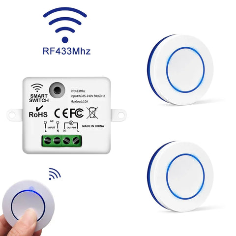 Wireless Smart Switch with Universal RF 433MHz Remote Control 10A AC 90-240V Relay Receiver Transmitter DIY Mini Module for Led