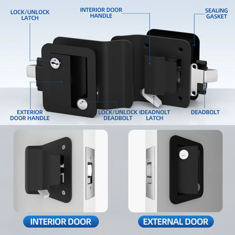 DaierTek Black RV Door Lock Replacement Upgraded RV Door Latch with Paddle Deadbolt 4 Keys Camper Door Lock for Travel Trailers