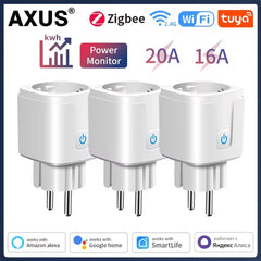 Tuya WiFi/Zigbee Smart Plug 16A/20A EU Smart Socket With Power Monitoring Timing Function Work With Alexa GoogleHome