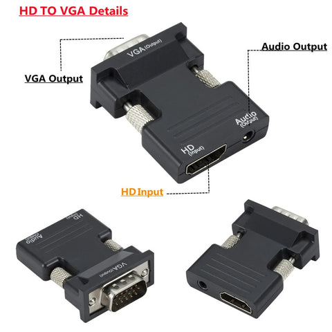 HDMI-compatible To VGA Converter With 3.5mm Audio Cable For PS4 PC Laptop TV Monitor Projector 1080P VGA Female To HD Male Adapt