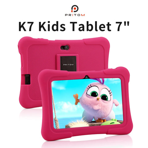 PRITOM 7 Inch Kids Tablet Quad Core Android 10 32GB WiFi Bluetooth Educational Software Installed