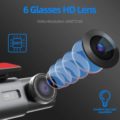 Dual Lens Dash Cam for Cars 4K Car Dvr with 1080P Rear View Cam Video Recorder GPS WIFI Car Camera Night Vision Parking Monitor