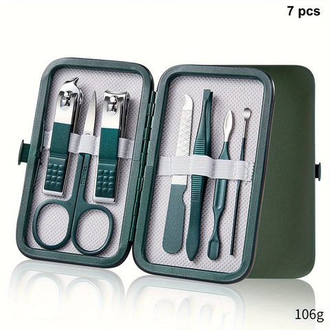 7/18Pcs New Stainless Steel Nail Clipper Set Grooming Tool Set With Portable Case Manicure Art Tool Green Nails Cut