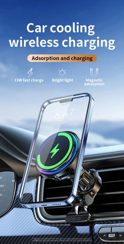 Magnetic Car Wireless Charger ice Cooling Phone Holder Mount For Magsafe iPhone 16 15 14 13 12 Pro Max Fast Car Charging Stand