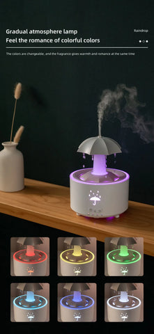 Rotating Umbrella Dynamic Raindrop Humidifier Home Desktop Essential Oil Aromatherapy Machine Seven Colours Light Remote Control