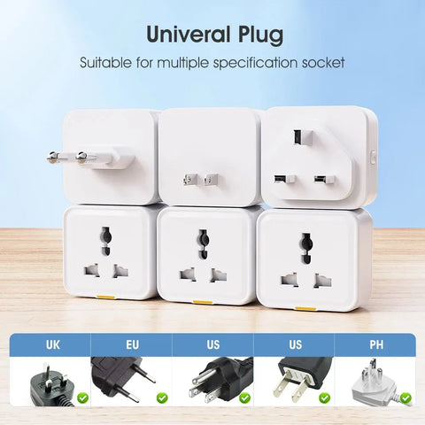 Tuya Smart Home Wireless WIFI Plug Socket UK EU US Universal 16A Travel Universal Conversion Socket Outlet Power Monitor Timer