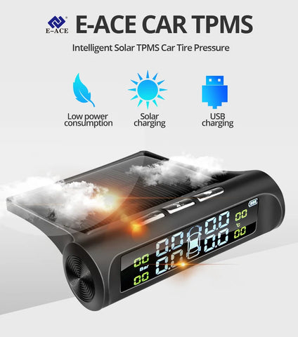 E-ACE Solar Power TPMS Car Tire Pressure Alarm Monitor System Auto Security Alarm Systems Tyre Pressure Temperature Warning