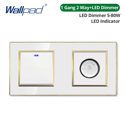 Wallpad White Acrylic Panel Gold Border Wall Light Switch LED Dimmer USB Charge EU Socket Outlet  4 5 6 7 8 Gang 2 Way Reset