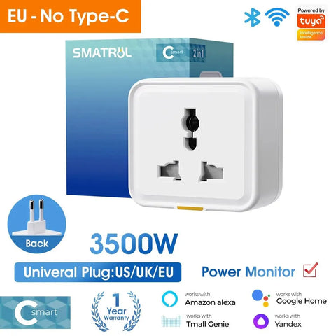 Tuya Smart Home Wireless WIFI Plug Socket UK EU US Universal 16A Travel Universal Conversion Socket Outlet Power Monitor Timer