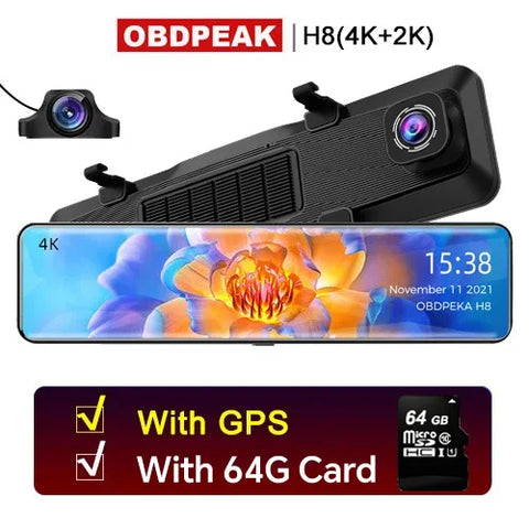 4K Car DashCam 3840*2160P DVR GPS Track WIFI APP Dual Lens Rearview Mirror HDR Night Vision Auto Video Recorder 2K Rear Camera