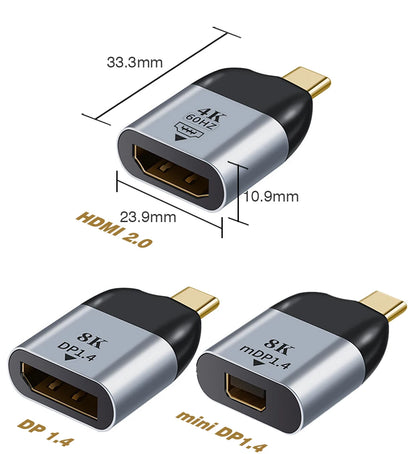 USB C To HDMI Adapter 4K 8K 60HZ Cable USB Type-C to DP miniDP 1.4 Converter VGA HDTV Displayport Adapter for MacBook M2 M3 Air
