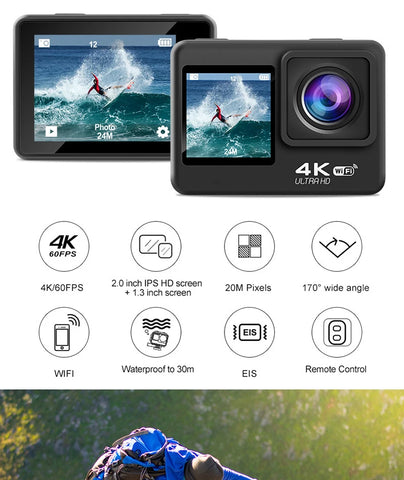 Action Camera Ultra HD 4K/30fps WiFi 2.0-inch 170D Underwater Waterproof Helmet Video Recording Cameras Sport Cam