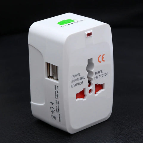 Global All-in-One Travel Adapter with Dual USB Charging Ports