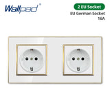 Wallpad White Acrylic Panel Gold Border Wall Light Switch LED Dimmer USB Charge EU Socket Outlet  4 5 6 7 8 Gang 2 Way Reset