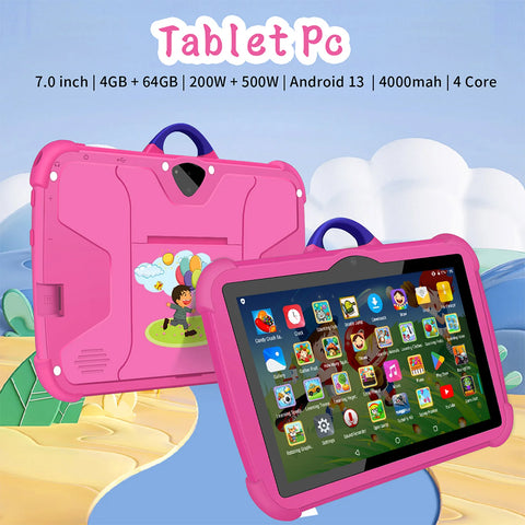 New Cartoon Pattern Kids Tablet 7 Inch Quad Core 4GB RAM 64GB ROM Android Learning Education Games Tablets Children's Gifts