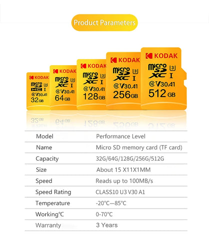 KODAK Micro SD Card Driving Recorder 64GB Memory Card For Mobile Phone PC Earphone Speaker HD Camera